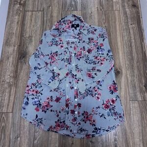 iZ Byer Floral Shirt Top Blouse 3/4 Long Sleeve Women's Sz S Dressy Work Striped